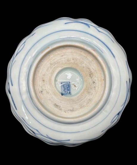 【3客セット】 江戸期 なます皿 線描き 椿 松竹梅 輪花皿 窯印 膾皿 丸皿 取り皿 和食器 陶器 骨董品 アンティーク
