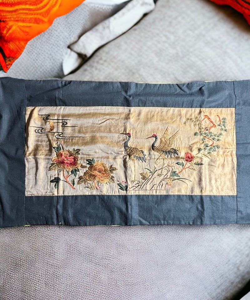 中国 刺繍 [松竹梅花鶴絵] 布 中国雑貨 中国画 刺繡画 タペストリー