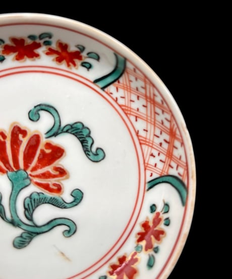【7客セット】明治期 古伊万里 色絵 赤絵 小皿 草花文図 丸皿 飾皿 呉須 時代物 和食器 骨董品 アンティーク