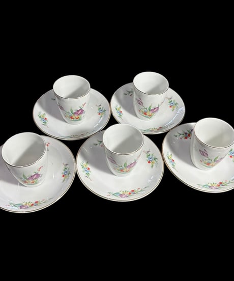 【5客揃】 Fancy China カップ&ソーサー 花柄 紅茶 コーヒー カップ 茶器 昭和 レトロ アンティーク