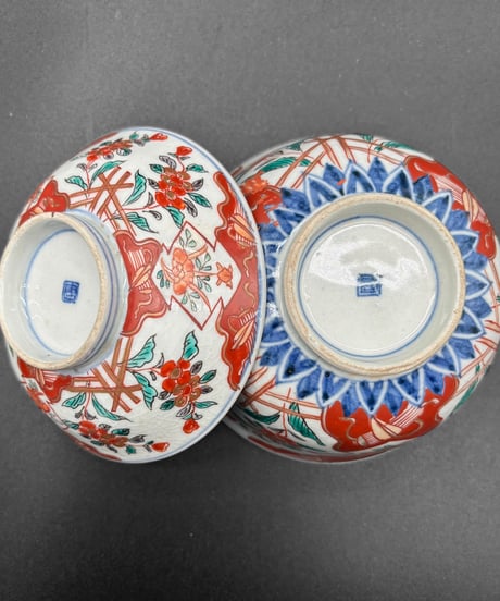 一式揃 江戸期 古伊万里 色絵 赤絵 草花文図 小皿 茶碗 大皿 裏印 取り皿 飾り皿 和食器 陶器 骨董品 アンティーク