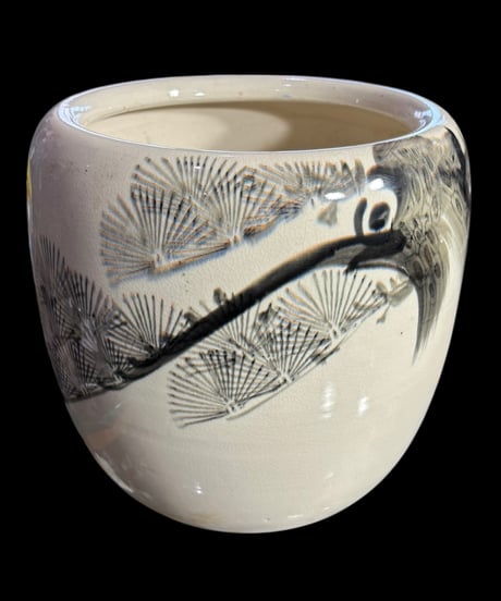 昭和 レトロ 手あぶり 火鉢 水墨画 松 火鉢 陶器 時代物 古道具 骨董品 アンティーク