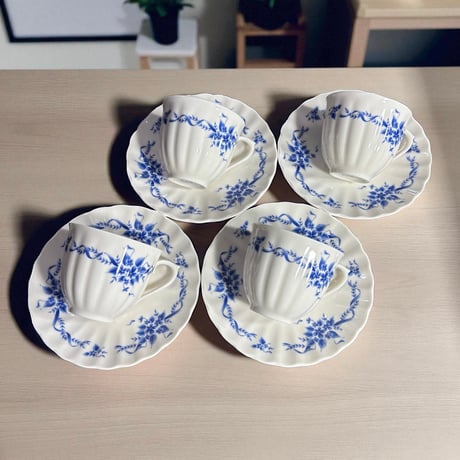 【4客揃】Noritake カップ&ソーサー ノリタケ 青花文 マグカップ 紅茶 コーヒー カップ 器 茶器 昭和 レトロ 骨董品 アンティーク