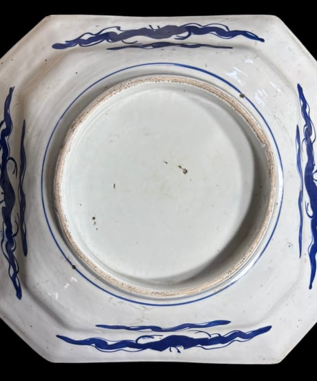 古伊万里 八角絵皿 [山水風景図] 染付 年代物 大皿 角皿 平皿 取り皿 盛り皿 飾り皿 伊万里 和食器 骨董品 アンティーク
