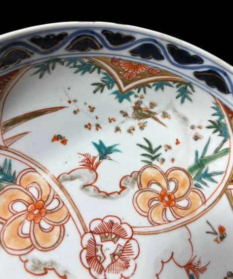 古伊万里 大鉢 鳥梅竹文図 盛り鉢 色絵 鉢 取り皿 飾り皿 和食器 陶器 伊万里 時代物 骨董品 アンティーク