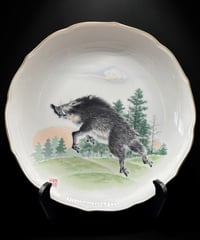 宮内庁御用達 深川製磁 有田焼 絵皿 イノシシ 亥 色絵 干支 プレート 丸皿 取り皿 飾り皿 縁起皿 骨董品 アンティーク