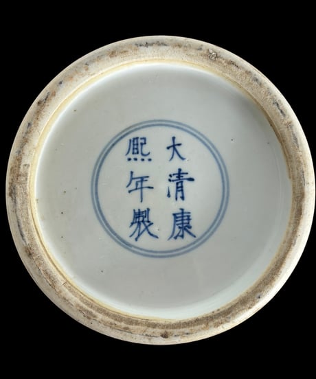 壺 [草花鳥紋絵] 大清康熙年製 中国雑貨 フラワーベース 花瓶 花入れ 丸壺 花器 陶器 古美術 骨董品