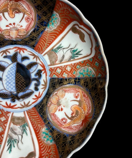 伊万里 大皿 [草花文鶴窓絵] 色絵 取り皿 盛り皿 飾り皿 器 古伊万里 明治 和食器 骨董品 アンティーク