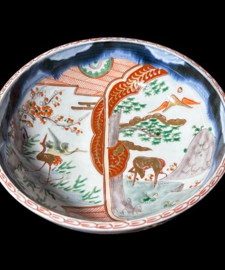 大鉢 [松竹梅鶴馬風景文] 伊万里 金彩 色絵 大皿 丸皿 鉢 盛り皿 飾り皿 古伊万里 古美術 和食器 骨董品 アンティーク