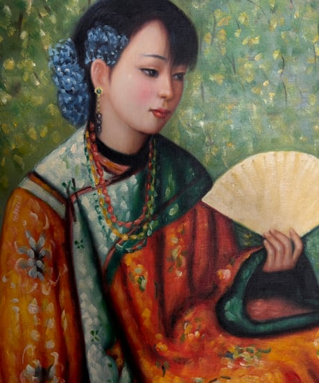 中国美術 油絵【人物画】額装 壁掛 絵画 色絵 民国 古美術 アンティーク コレクション