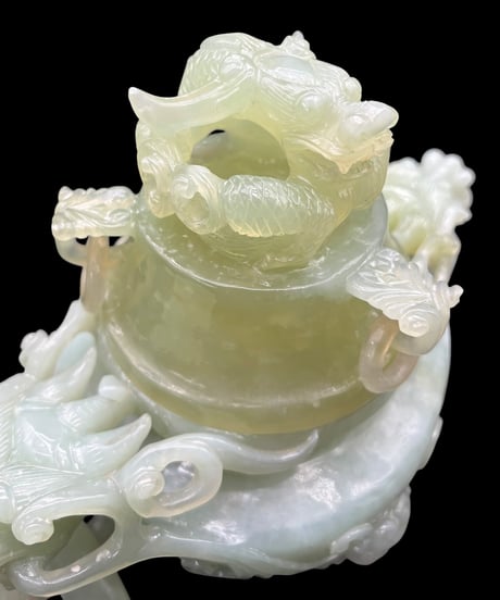 翡翠 三足香炉 玉石 双耳 龍頭 香炉 美術品 インテリア 置物 時代物 工芸品 骨董品 アンティーク
