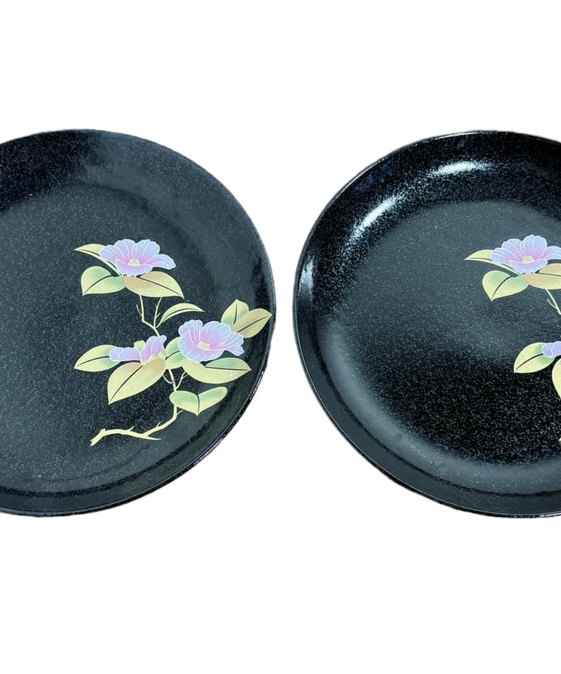 2客セット】水陶 花柄 平皿 ブラック 丸皿 陶器 洋食器 和食器 2客セット】水陶 花柄 平皿 ブラック 丸皿 陶器 洋食器 和食器