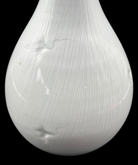 徳明 陶芸 白磁 花瓶 鶴 フラワーベース 在銘 丸壺 花入れ 花器 陶器 古美術 時代物 骨董品 アンティーク