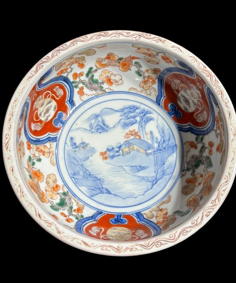 古伊万里 中鉢 [松竹梅鳥風景絵] 色絵 盛り皿 飾り皿 鉢 大鉢 深鉢 器 伊万里 江戸時代 和食器 骨董品