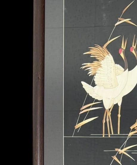 中国現地買入 月 双鶴 切り絵 貼り絵 中国 鳥 風景 額 版画 アート イラスト 美術品 中国雑貨 コレクション 骨董品 アンティーク