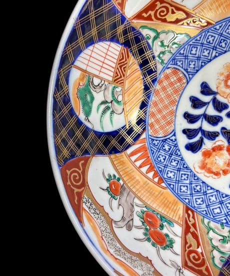 【現品限り!!】伊万里 大鉢 青 [窓絵松竹梅草花文] 金彩 赤絵 色絵 鉢 丸皿 盛り皿 飾り皿 古伊万里 古美術 明治 和食器 骨董品 アンティーク