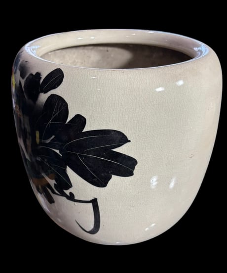 昭和 レトロ 手あぶり 火鉢 水墨画 牡丹 火鉢 在銘 陶器 時代物 古道具 骨董品 アンティーク