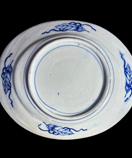 明治 古伊万里 鳥松草花図 青磁 鷲 楕円皿 伊万里 蔵出し 時代物 陶器 骨董品 アンティーク