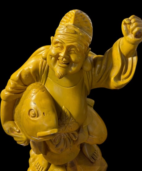 黄塗 恵比寿 大黒天 七福神 商売繁盛 縁起物 彫刻 仏像 古美術 インテリア 置物 オブジェ 骨董品 アンティーク