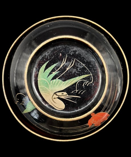 【6客セット】 江戸期 吸物椀 蒔絵 鶴亀 御汁椀 漆器 塗物 天然木 煮物 縁起物 和食器 骨董品 アンティーク