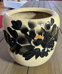 昭和 レトロ 手あぶり 火鉢 水墨画 牡丹 火鉢 在銘 陶器 時代物 古道具 骨董品 アンティーク