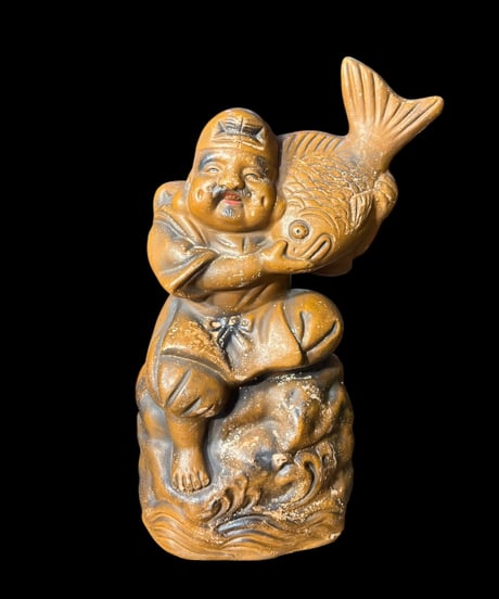 明光堂 陶器 恵比寿 七福神 恵比寿様 商売繁盛 開運 縁起物 彫刻 古美術 インテリア 置物 オブジェ 骨董品 アンティーク