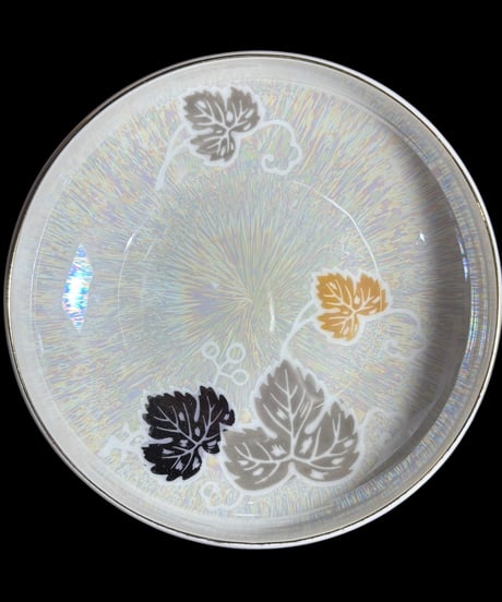 【6客セット】明治硬質磁器 オーロラ 葉 小皿 色絵 小鉢 丸皿 取り皿 盛り皿 飾り皿 江戸 和食器 骨董品 アンティーク