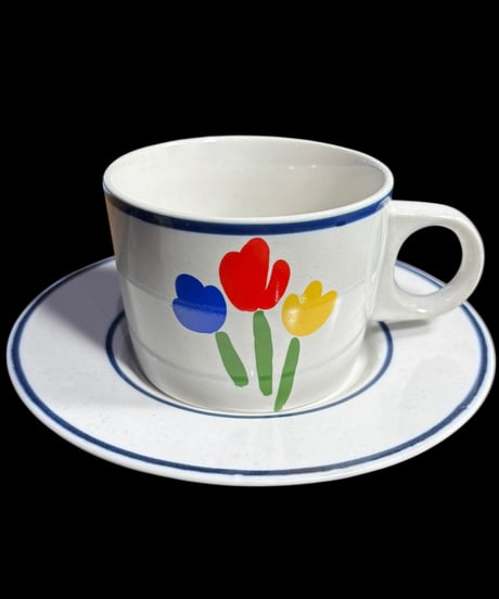 【5客揃】NEWCOR STONE WARE カップ&ソーサー 花柄 マグカップ 紅茶 コーヒー カップ 器 昭和 レトロ 骨董品 アンティーク