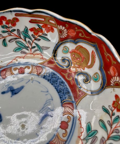古伊万里 金襴手 赤絵 獅子草花文図 なます皿 冨貴長春 金彩 丸皿 取り皿 飾り皿 和食器 伊万里 陶器 骨董品 アンティーク