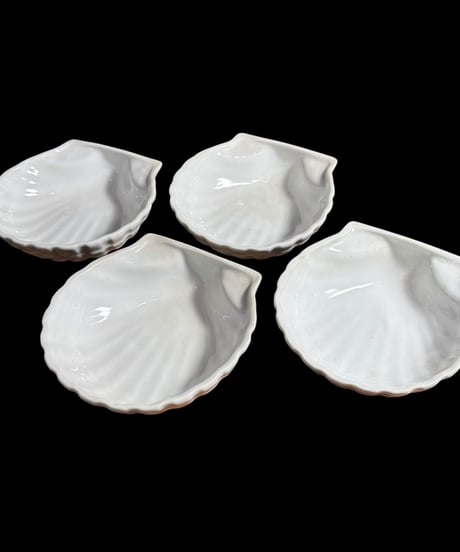 【4客セット】シェル皿 ホワイト 白磁 貝形皿 取り皿 貝殻 小皿 時代物 和食器 骨董品 アンティーク