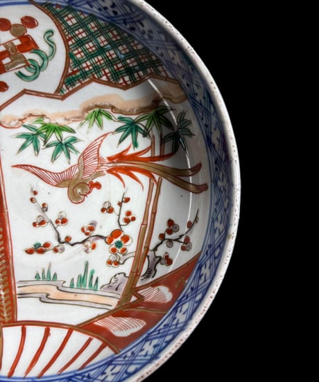 古伊万里 大鉢 [松竹梅鳳凰文] 色絵 鉢 丸皿 取り皿 飾り皿 和食器 江戸 伊万里 陶器 骨董品 アンティーク