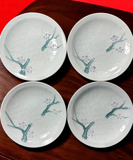 【4客セット】 小皿 桜 取り皿 平皿 丸皿 花 和食器 陶器 骨董品 アンティーク