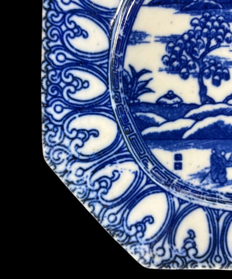 古伊万里 染付 八角皿 [山水風景文図] 角皿 取り皿 飾り皿 和食器 明治 伊万里 陶器 骨董品 アンティーク