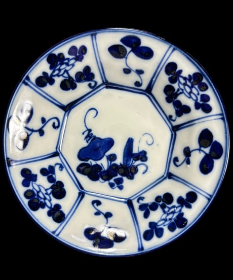 染付 丸皿 [草花窓絵] 取り皿 盛り皿 飾り皿 鉢 和食器 骨董品 アンティーク