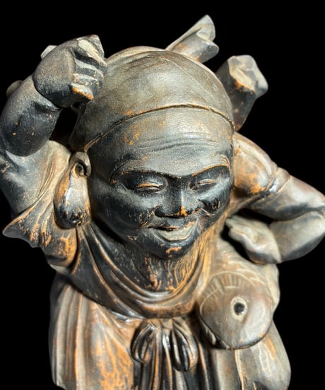 木彫り 大黒天 七福神 木製 大黒様 縁起物 開運 縁起物 仏像 古美術 仏教美術 インテリア 置物 オブジェ 骨董品 アンティーク