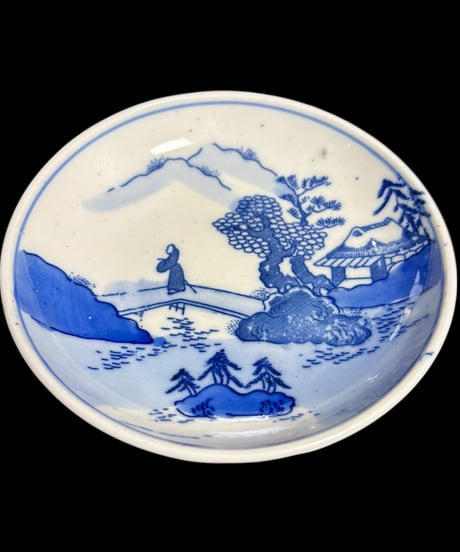 【2客セット】　江戸 古伊万里 山水風景図 染付 小皿 丸皿 盛り皿 飾り皿 古伊万里 古美術 和食器 骨董品 アンティーク