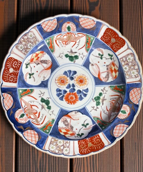 古伊万里 色絵 鳳凰松草花文図 大皿 取り皿 飾り皿 和食器 伊万里 明治 陶器 骨董品 アンティーク