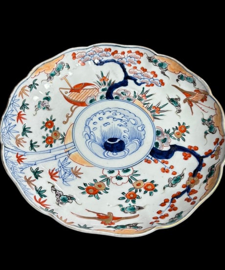 古伊万里 色絵 [松竹梅鳥文絵] 丸皿 取り皿 飾り皿 和食器 江戸 伊万里 陶器 骨董品 アンティーク