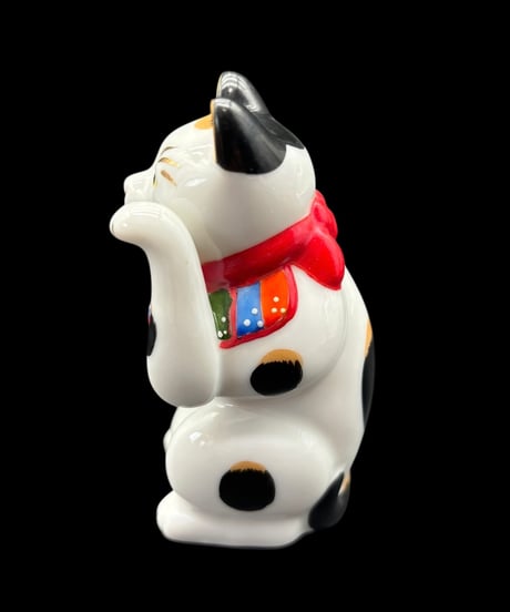 古瀬戸 招き猫 福 薬師窯 左手 縁起物 飾り 陶器 昭和 レトロ 工芸品 インテリア 骨董品 アンティーク