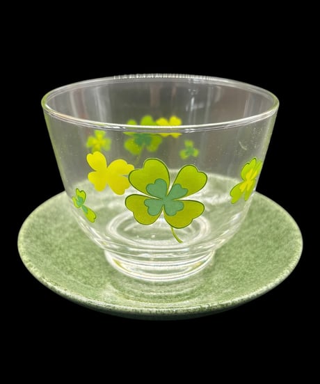 【5客組】 昭和レトロ Aito 冷茶揃 クローバー グラス 茶器 ガラス 陶器 時代物 骨董品 アンティーク