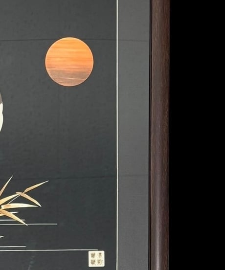 中国現地買入 月 双鶴 切り絵 貼り絵 中国 鳥 風景 額 版画 アート イラスト 美術品 中国雑貨 コレクション 骨董品 アンティーク