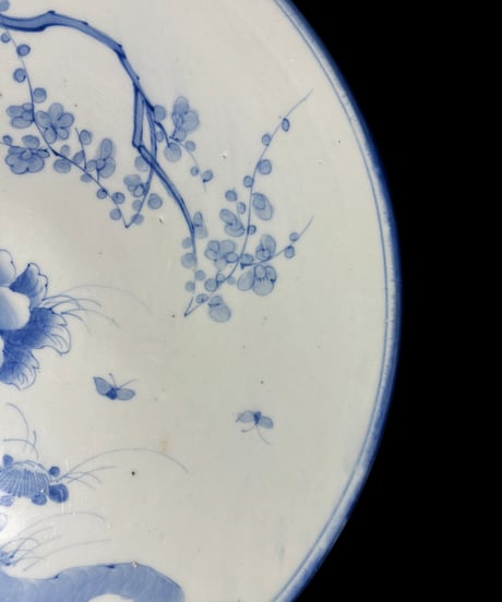 古伊万里 染付 丸皿 [草花梅絵] 丸大皿 中皿 取り皿 盛り皿 飾り皿 絵皿 和食器 骨董品 アンティーク