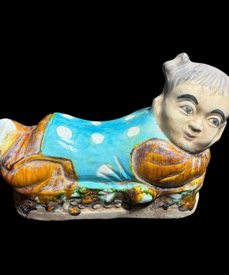 人物像 置物 陶器製 中国美術 オブジェ 枕 彫刻 民芸 工芸品 中国 唐物 古玩 インテリア 骨董品 アンティーク