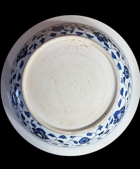 中国陶磁器 大皿 [草花文絵] 染付 丸皿 中国美術 盛り皿 飾り皿 和食器 古美術 骨董品 アンティーク