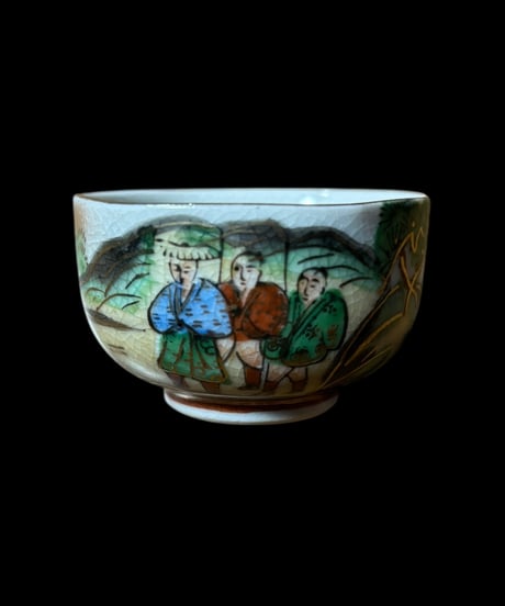九谷焼 酒器揃 東光作 参勤交代図 共箱 お猪口 ぐい飲み 湯呑み 酒器 陶器 在銘 作家物 骨董品 アンティーク