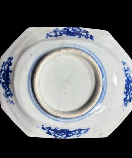 古伊万里 染付 八角皿 [山水風景文図] 角皿 取り皿 飾り皿 和食器 明治 伊万里 陶器 骨董品 アンティーク