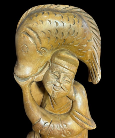 木彫り 恵比寿 七福神 木製 恵比寿様 商売繁盛 開運 縁起物 彫刻 仏像 古美術 インテリア 置物 オブジェ 骨董品 アンティーク