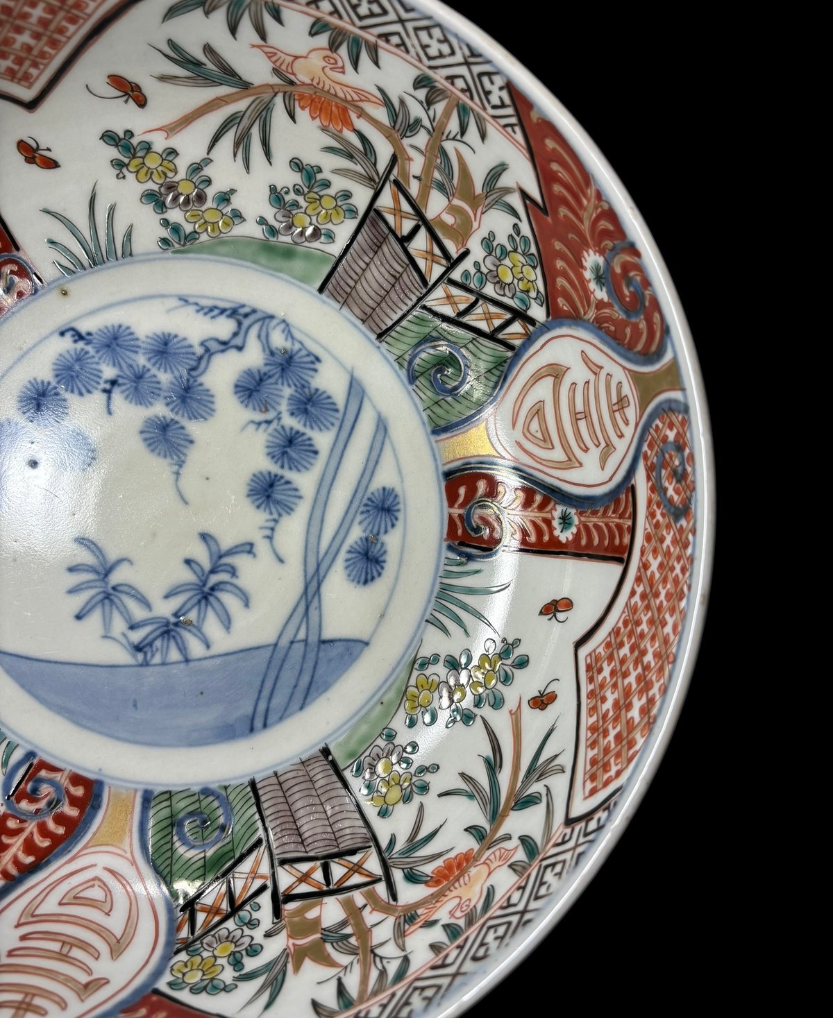古伊万里明治・大正色絵赤絵松竹梅鉢直径20センチ大皿