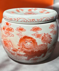 壺 蓋付き [ライオン] 同治年製 中国雑貨 赤絵 フラワーベース 花瓶 花入れ 丸壺 花器 陶器 中国 シノワズリ 古美術 骨董品 アンティーク