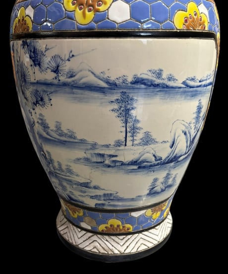 福 壺 染付 山水風景図 粉彩 色絵 中国風 吉祥文 大花瓶 フラワーベース 花瓶 花入れ 丸壺 花器 陶器 古美術 骨董品